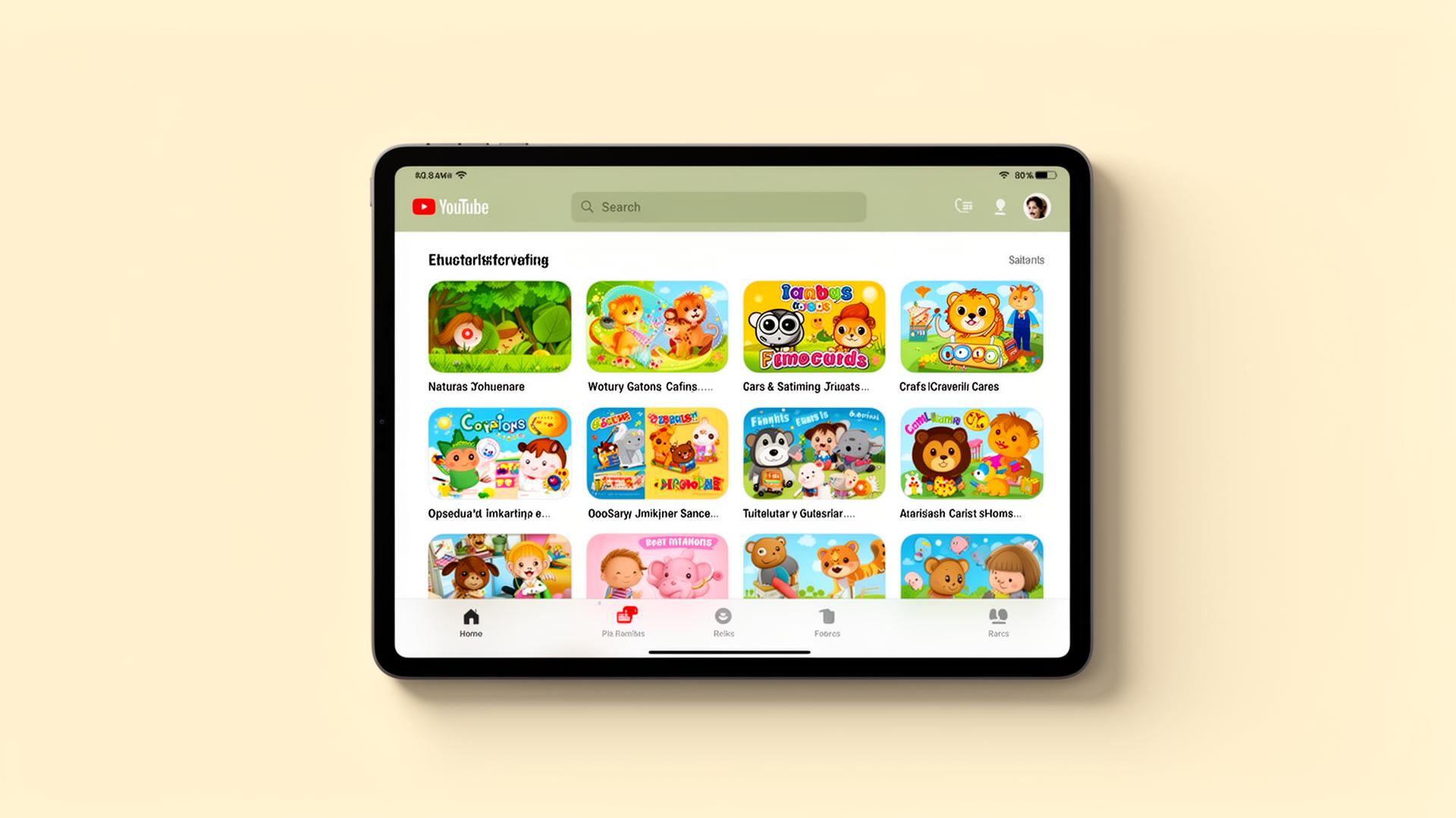 A device showing the ViewHaven home screen — a parent-curated grid of safe kid-friendly YouTube channels.
